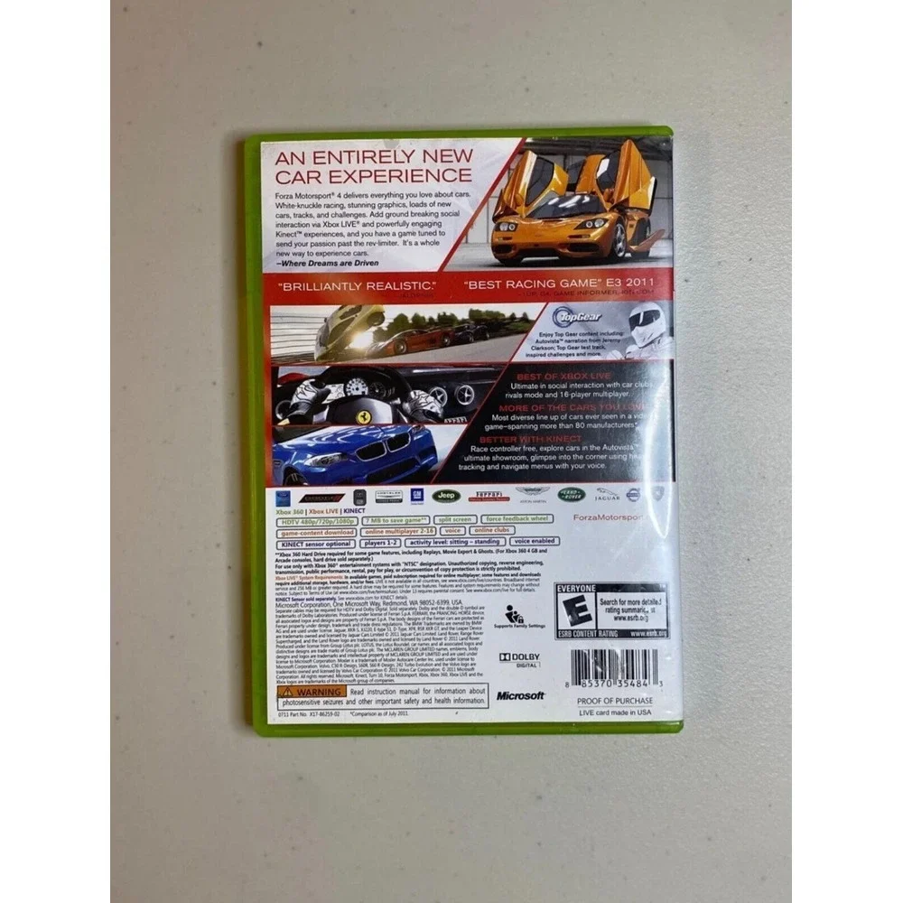 Forza Motorsport 4 for Microsoft Xbox 360 Video Game Complete Case Manual‎ Disc